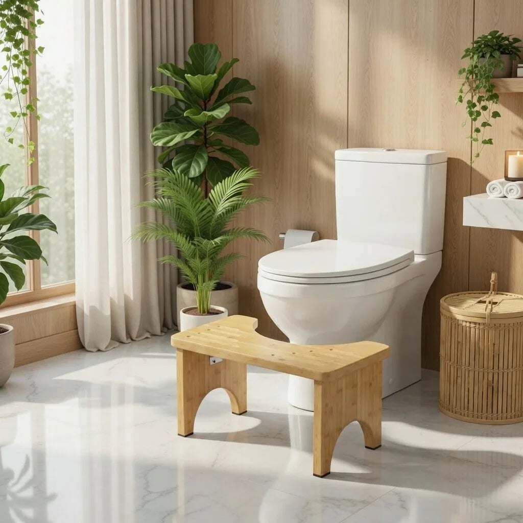 Foldable Bamboo Potty Stool,Wide and Stable for Adult Comfort.Easy to Clean,Lightweight & Portable for Bathroom, Travel,or Home