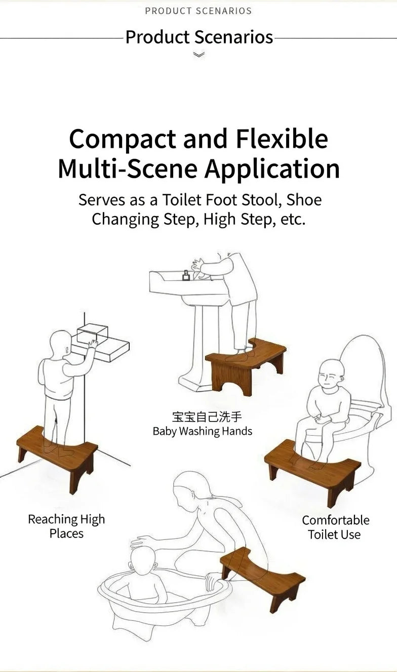 Foldable Bamboo Potty Stool,Wide and Stable for Adult Comfort.Easy to Clean,Lightweight & Portable for Bathroom, Travel,or Home