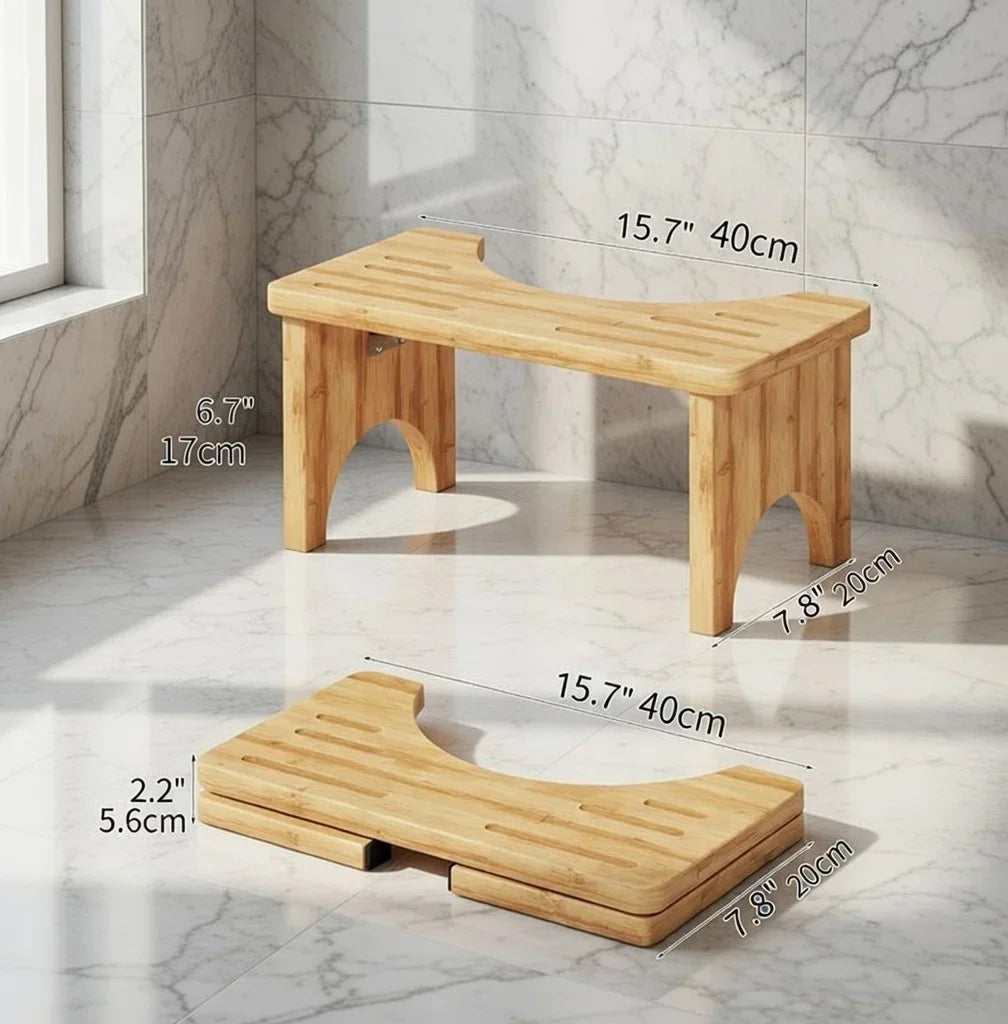 Foldable Bamboo Potty Stool,Wide and Stable for Adult Comfort.Easy to Clean,Lightweight & Portable for Bathroom, Travel,or Home