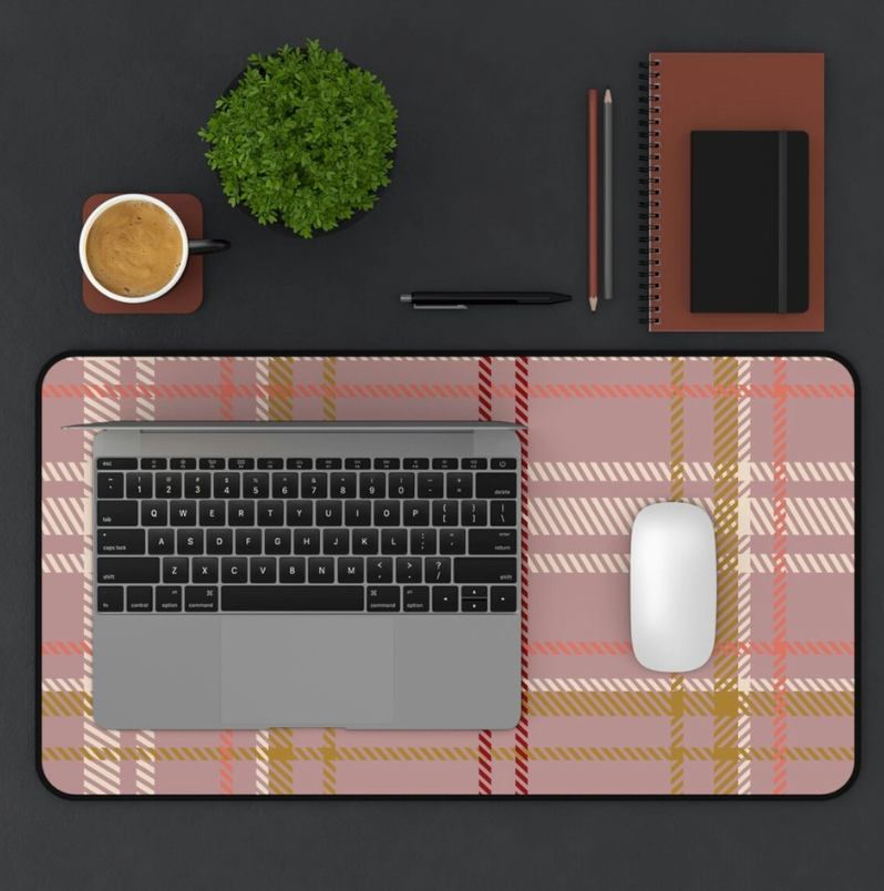 Pink Plaid Desk Pad 12” × 18